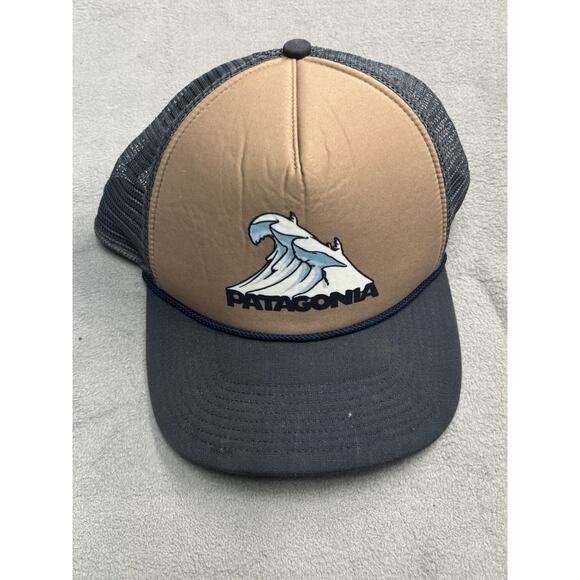 Patagonia Hat Cap Snap Back Brown Navy Mesh Trucker Wave Embroidered Patch Mens - Picture 1 of 6
